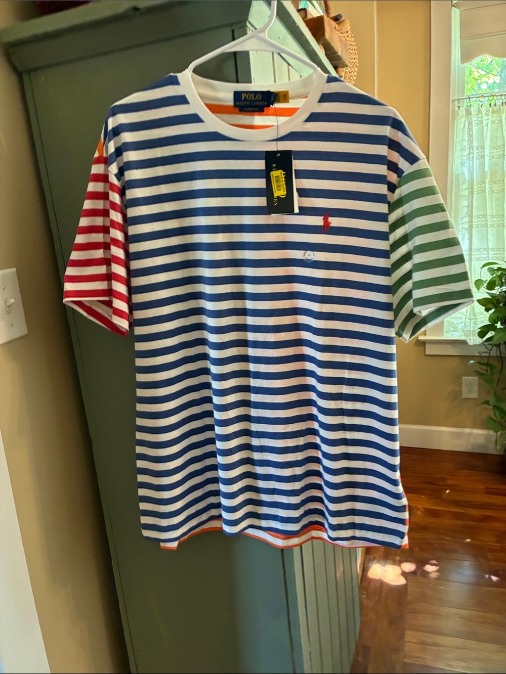 Polo by Ralph Lauren Striped Cotton Crewneck Tee in Blue, Red & Green